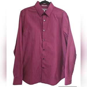 EXPRESS Men's Fitted Maroon White Striped Button-down Shirt Sz M